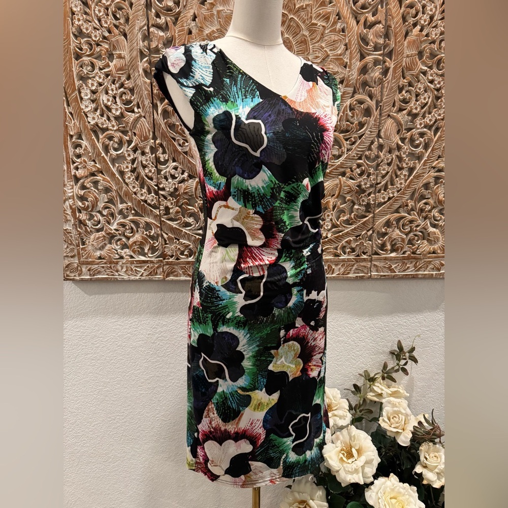 Teaberry Bold Abstract Floral Sheath Bodycon Dress, Classy Business Casual - Picture 4 of 15
